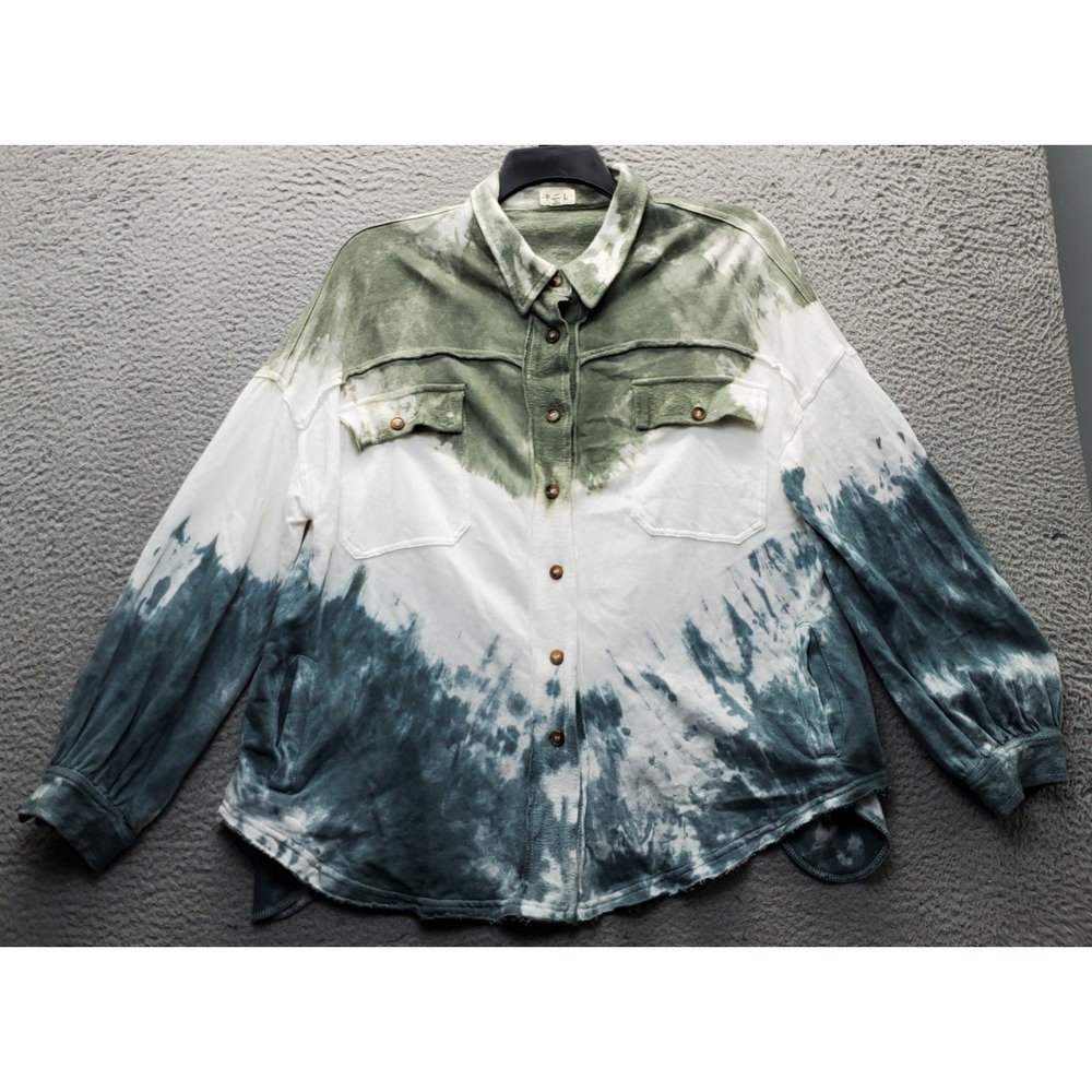 POL Shacket Womens Medium Multi Tie Dye Relaxed Fit Long Sleeve Button Front